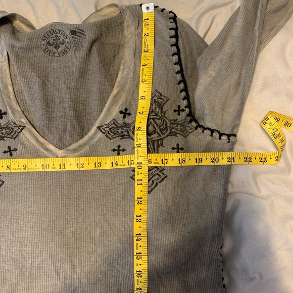 Affliction v neck waffle thermal long sleeve tee XL grey black cross stitching - Picture 4 of 6